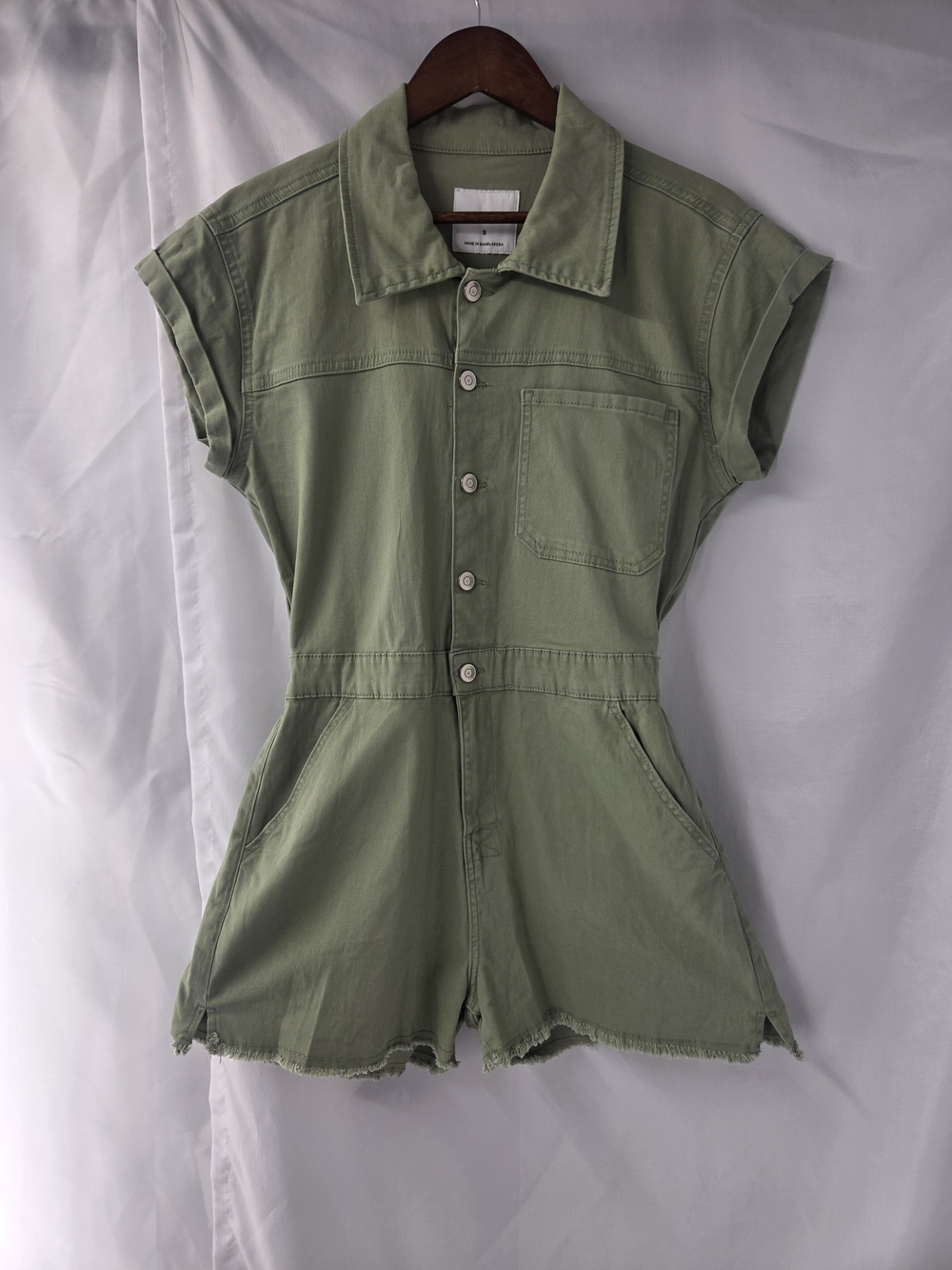 Celebrity Pink Sage Green Utility Boilersuit Romper Boho Military Workwear Small